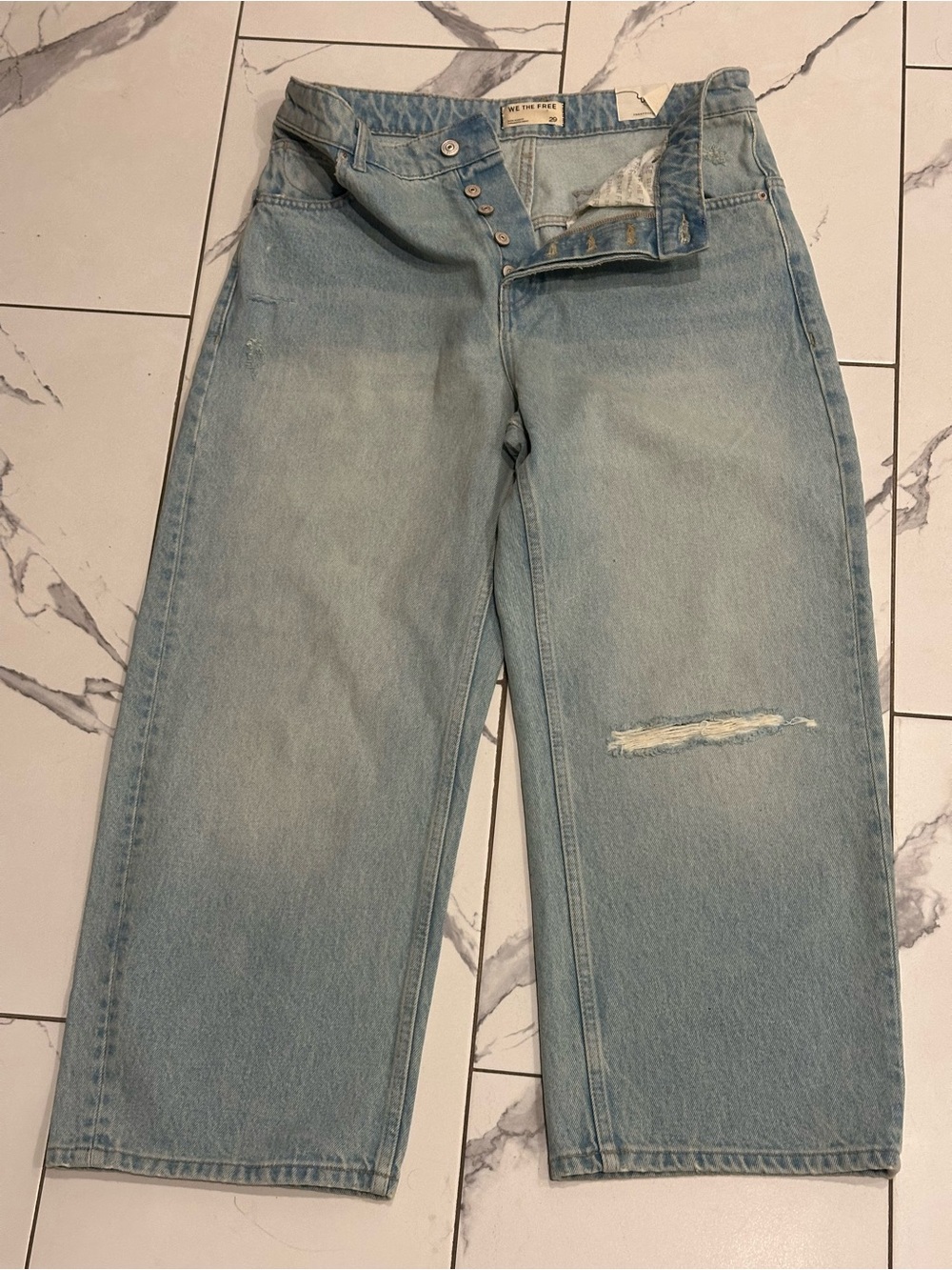 Free People Light Blue Boyfriend Jeans with Distressed Knee